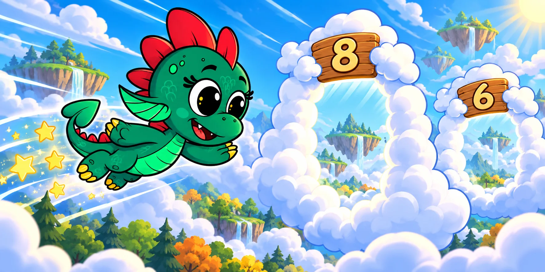 Zmayko flying through cloud gates with number answers